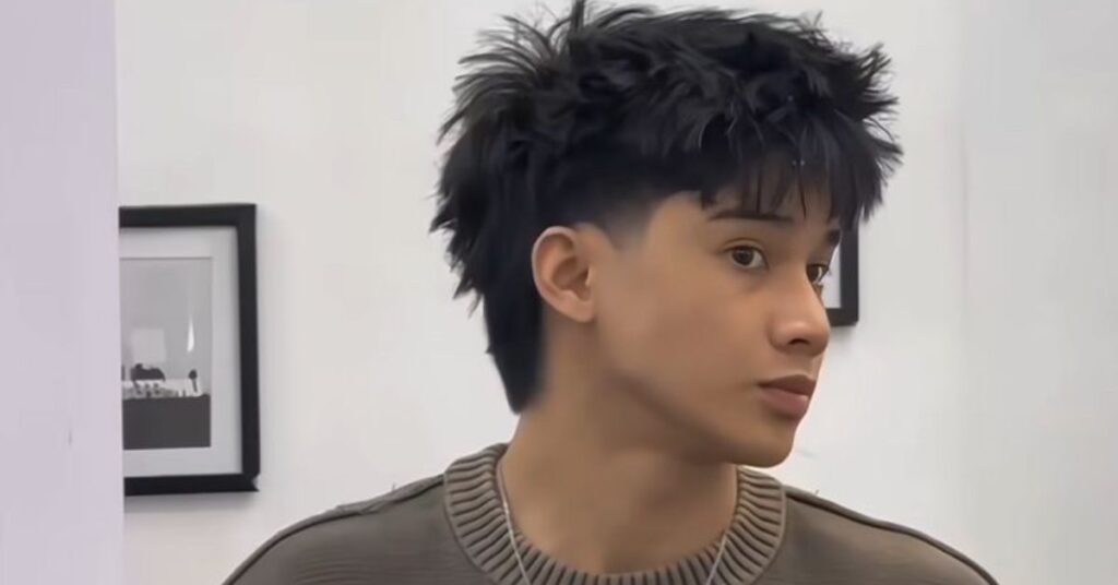 Sharp spiky modern mullet with texture.