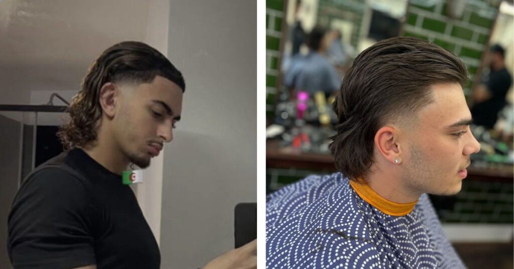 Sleek straight hair modern mullet style.