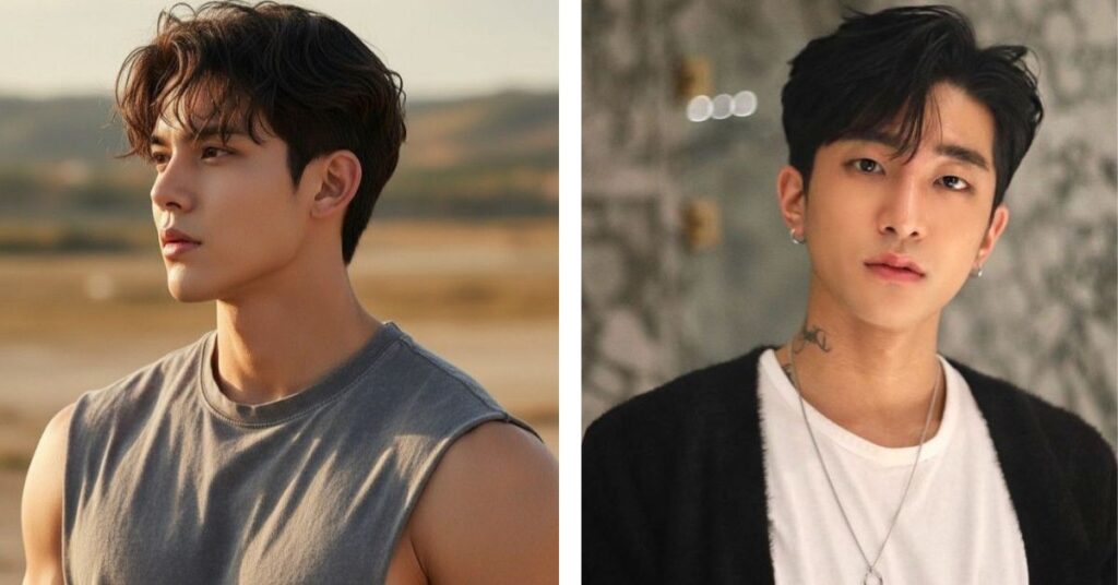 K-pop inspired two block haircut for men with straight hair.