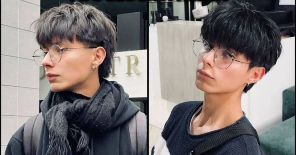 K-style two-block modern mullet haircut.