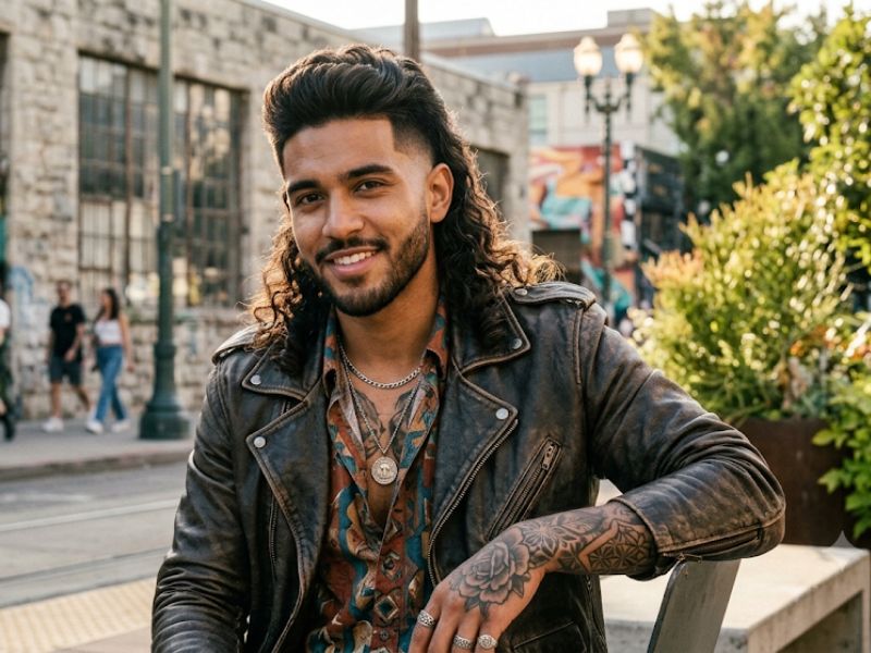 Long Burst Fade Mullet