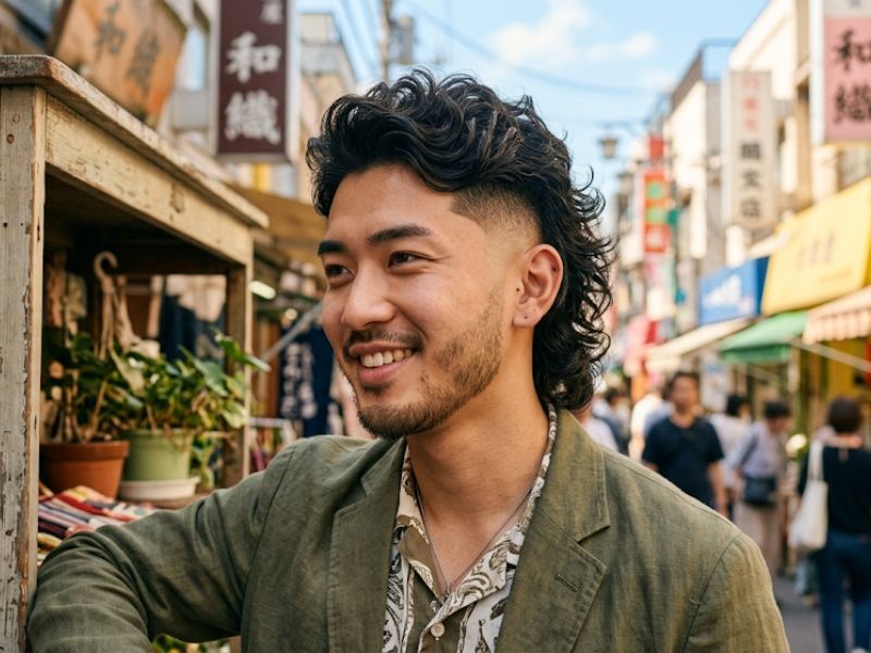 Wavy Burst Fade Mullet